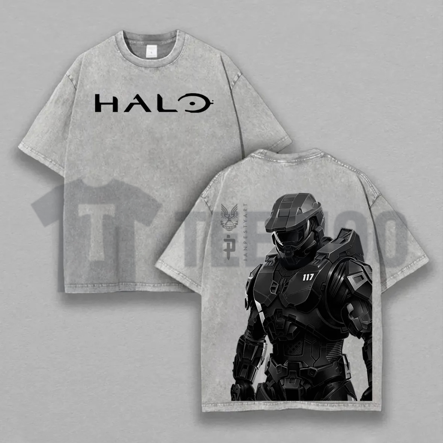 HALO Master Chief 117 T-Shirt - Retro Spartan Acid Wash Back Print Tee