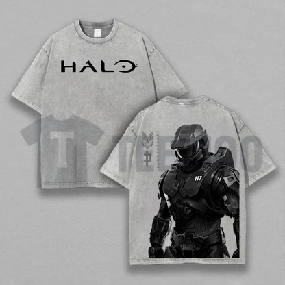 HALO Master Chief 117 T-Shirt - Retro Spartan Acid Wash Back Print Tee