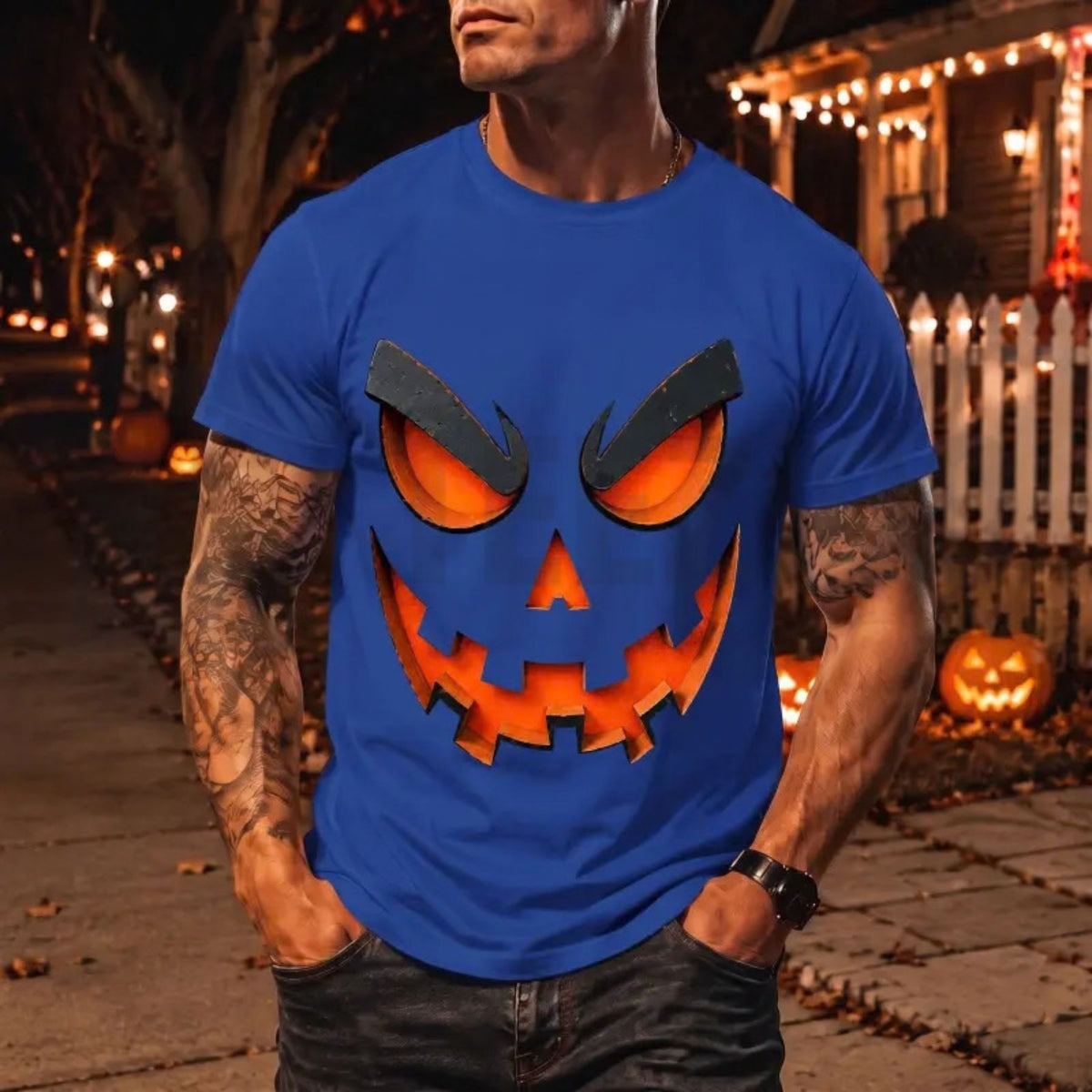 Spooky Halloween Top – Men's Scary Evil Jack O' Lantern Graphic Apparel