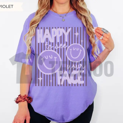 "Happy To See Your Face" Teacher T-Shirt - Retro Aesthetic Back to School Graphic Tee