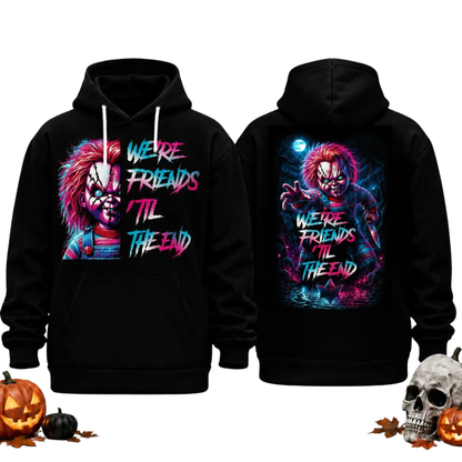 Horror Movie Villain Double Sided Hoodie - Retro Neon Scary Character Pullover