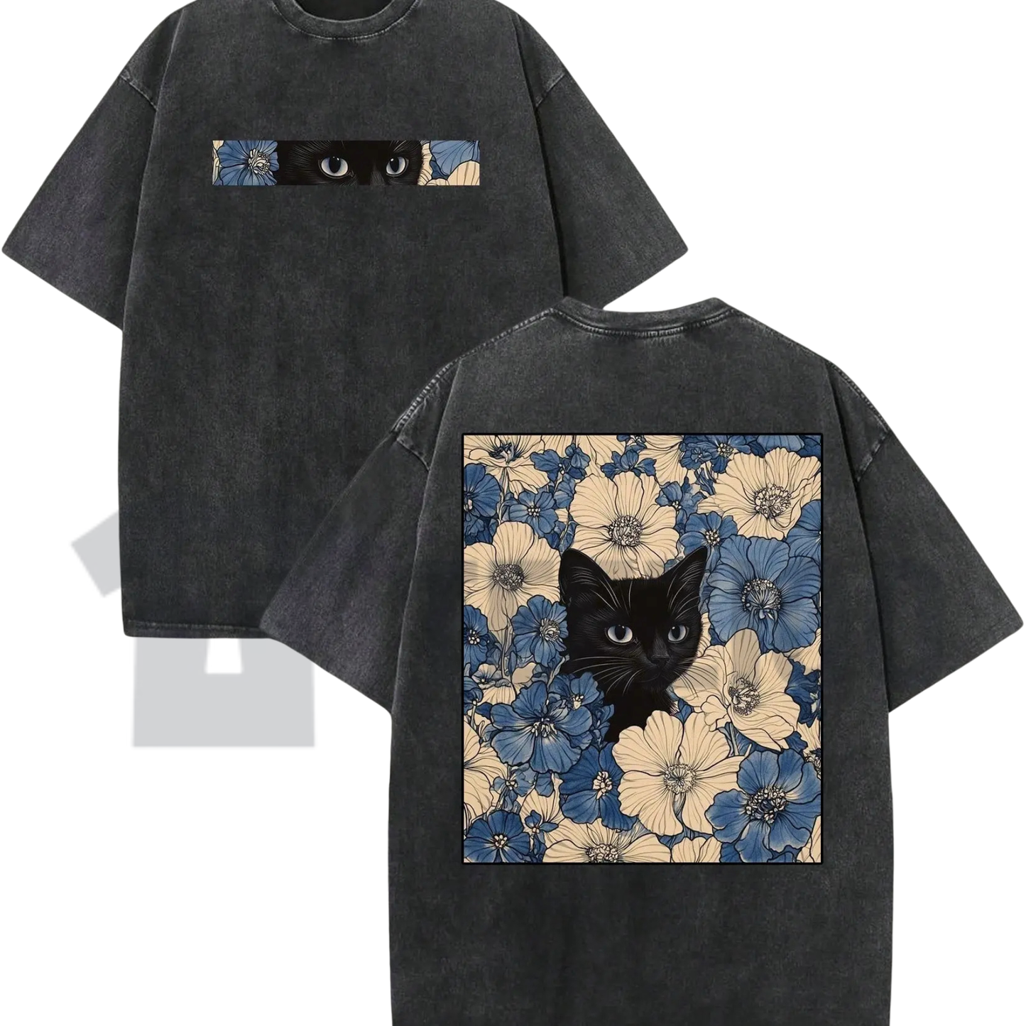 Vintage Cat in the Flowers T-Shirt – Double-Sided Botanical Kitten Graphic Tee