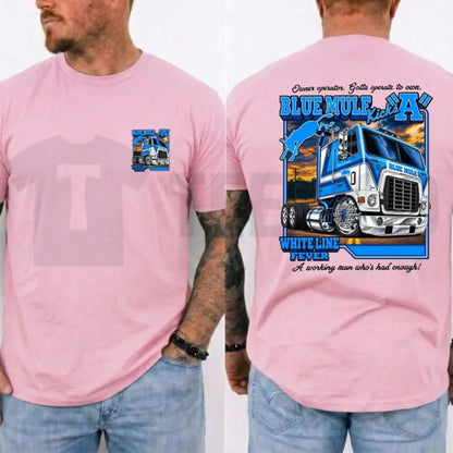 Outlaw Country Top – Blue Mule White Line Fever Trucker Band Graphic Apparel