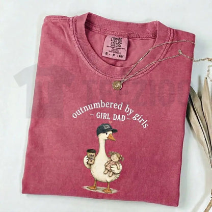 Comfort Colors Girl Dad Shirt – Funny Outnumbered By Girls Duck Graphic Tee, Cute Retro Father’s Day Gift