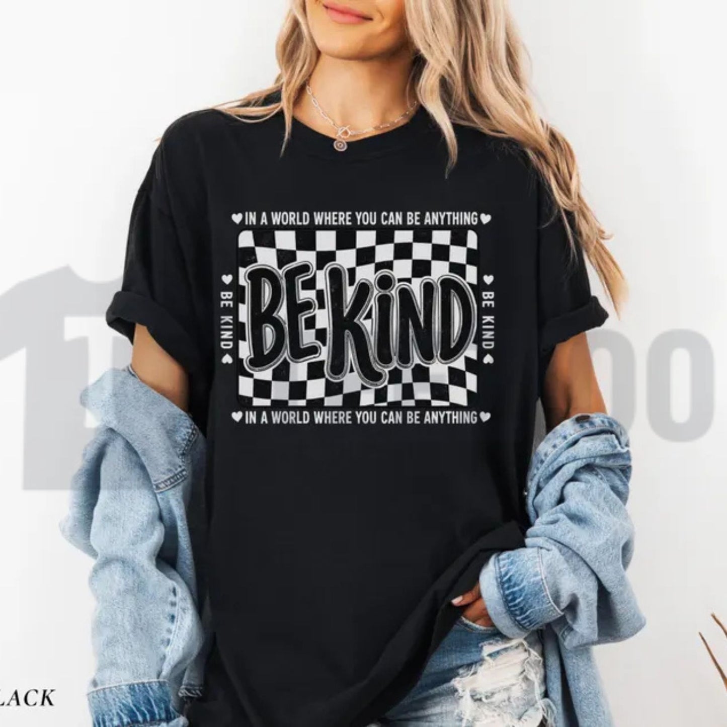 Comfort Colors Checkered Be Kind Tee – Retro Motivational Teacher Shirt