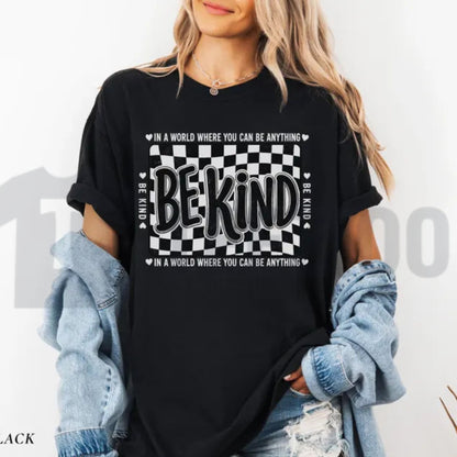 Comfort Colors Checkered Be Kind Tee – Retro Motivational Teacher Shirt