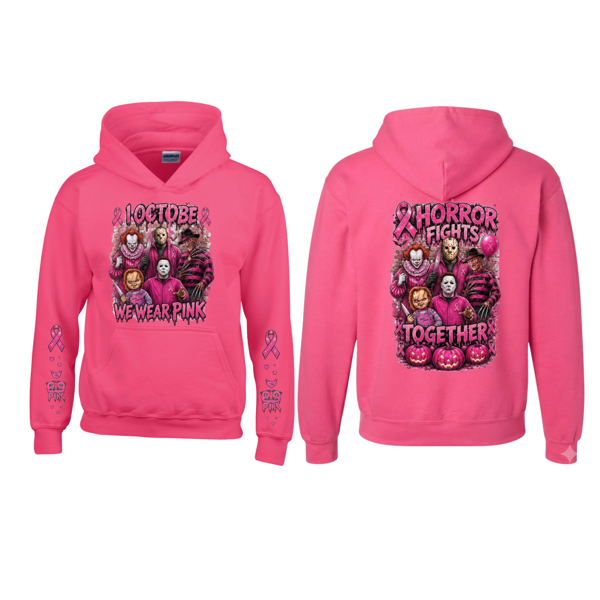 Heliconia Horror October Hoodie - In October We Wear Pink Halloween Pullover Hoodie