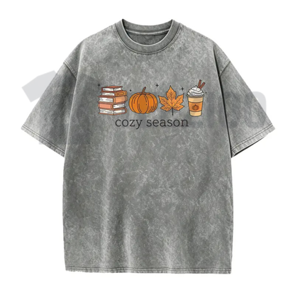 Cozy Season Pumpkin & Books Shirt - Autumn Book Lover Fall Graphic Tee