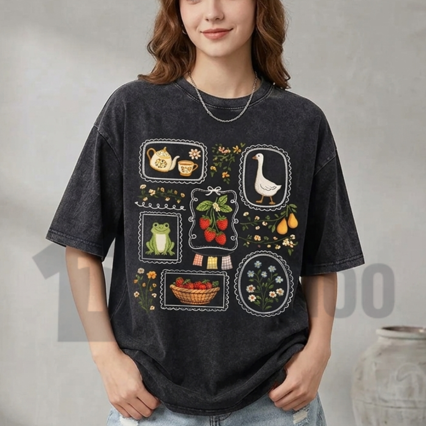 Women's Vintage Acid Wash T-Shirt - Retro Oversized Mineral Faded Tee