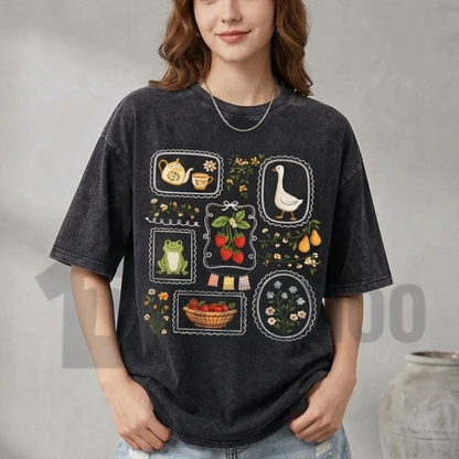 Women's Vintage Acid Wash T-Shirt - Retro Oversized Mineral Faded Tee