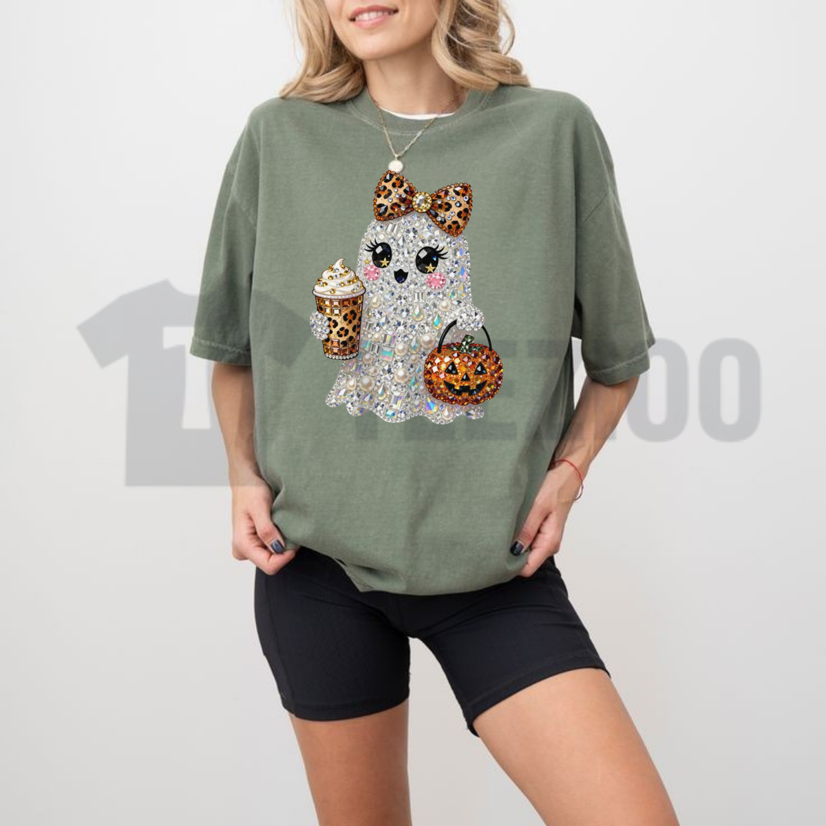 Rhinestone Glam Ghost Shirt - Sparkly Girly Halloween Graphic Tee