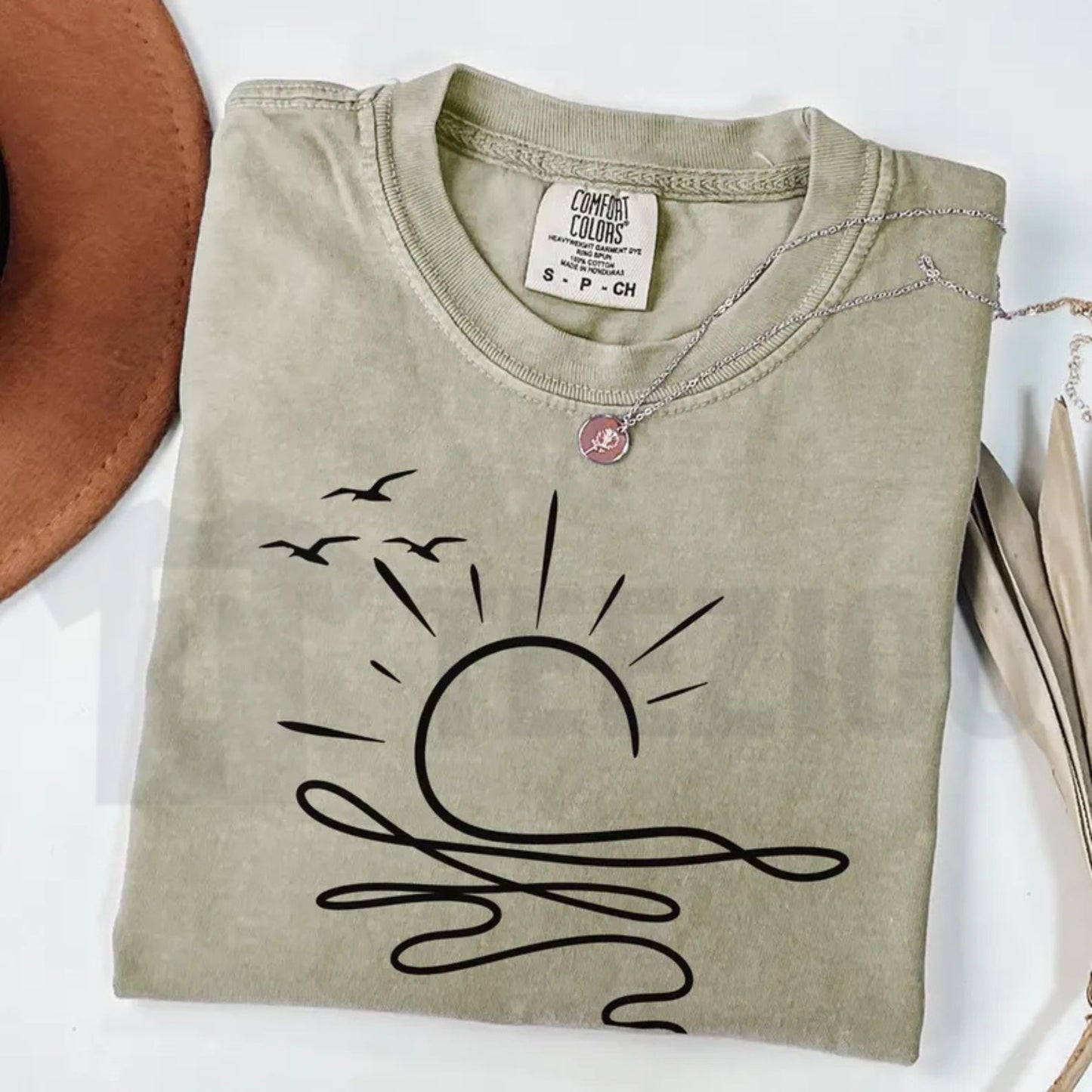 Sun Ocean Boho Comfort Colors Shirt – Minimalist Linear Summer Beach Tee