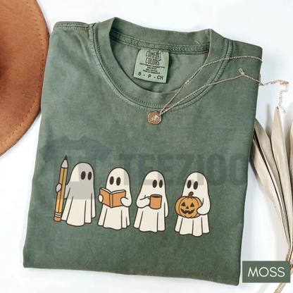 Spooky Ghost Teacher Halloween Shirt - Retro Autumn Educator Tee