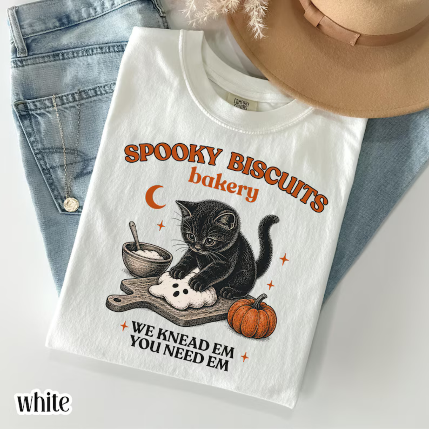 "Kitty Biscuits" Halloween Shirt - Retro Black Cat Fall Graphic Tee