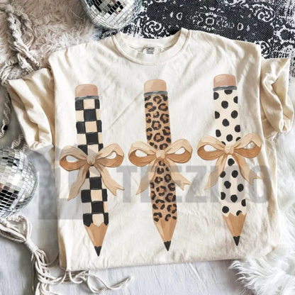 "Brushstroke Pencil Bow" T-Shirt - Preppy Teacher Aesthetic Graphic Tee