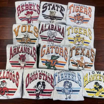 Retro College Football Sweatshirt - Ash Grey Vintage Game Day Crewneck