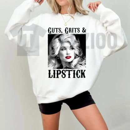 "Guts Grit And Lipstick" Sweatshirt - Dolly Parton Country Cowgirl Crewneck
