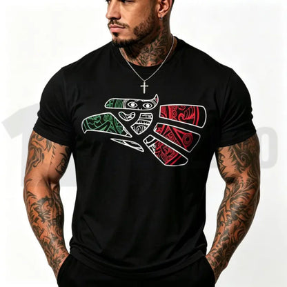 Latino Heritage Mexico Eagle Tribal Art Mexican Flag Tattoo Style T-Shirt