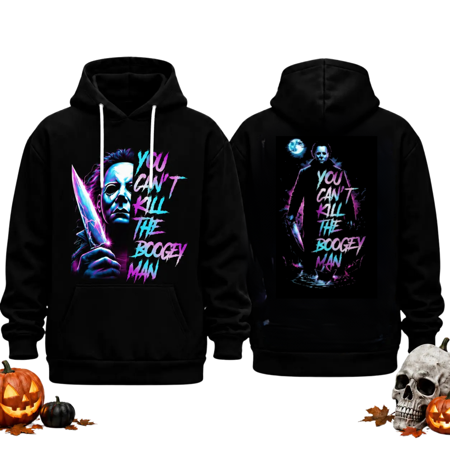 Horror Movie Villain Double Sided Hoodie - Retro Neon Scary Character Pullover
