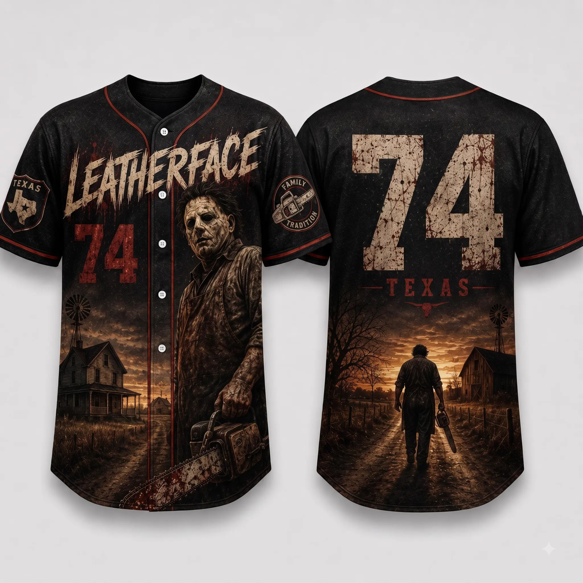 Horror Slasher Baseball Jersey - Gothic Halloween Button Front Shirt & Dark Graphic Top
