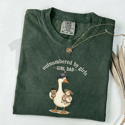 Comfort Colors Girl Dad Shirt – Funny Outnumbered By Girls Duck Graphic Tee, Cute Retro Father’s Day Gift