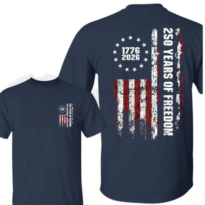 Double-Sided USA 250th Anniversary T-Shirt – Vintage 1776-2026 Patriotic Flag Tee, Semiquincentennial Milestone Graphic Shirt