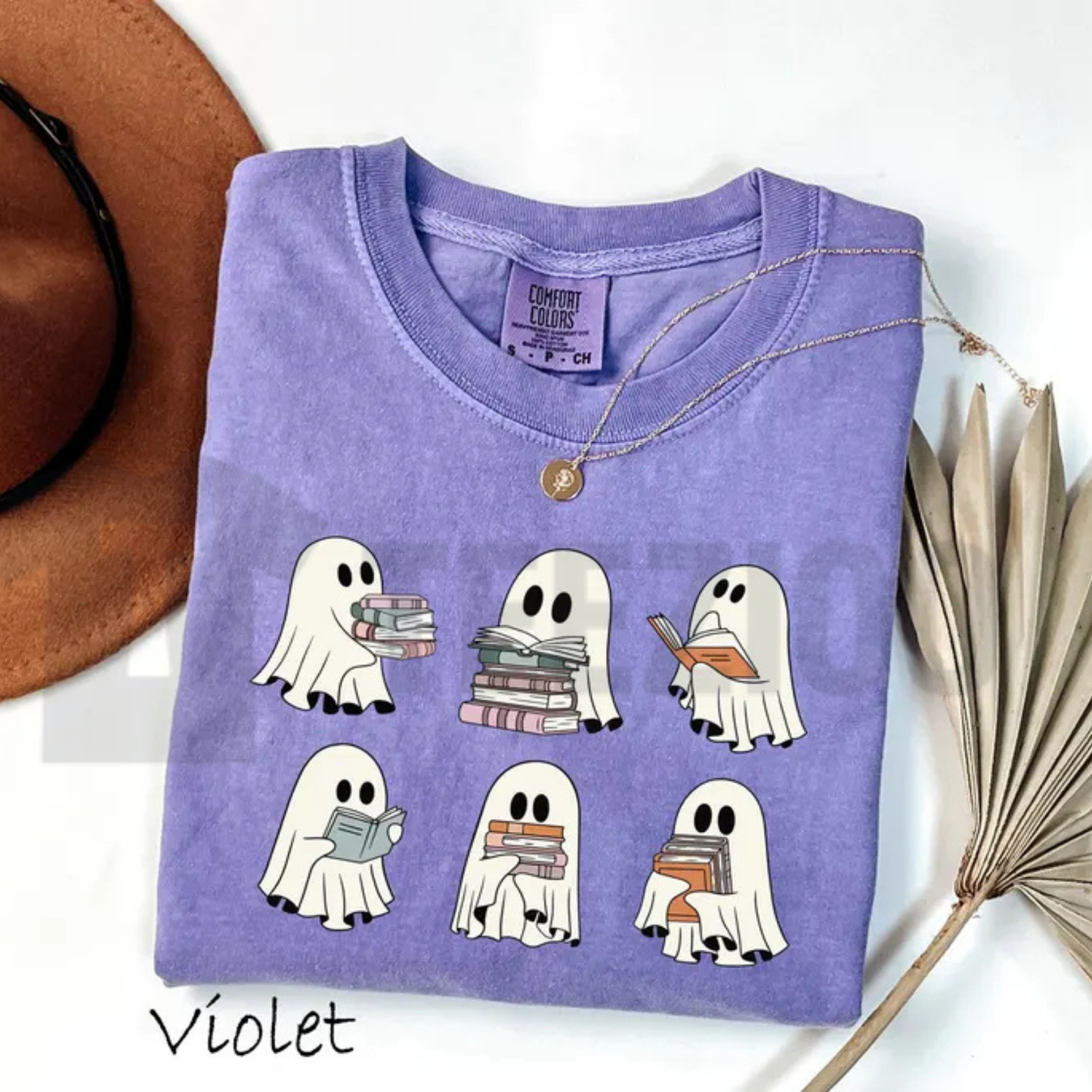Spooky Halloween Bookshelf Comfort Colors Shirt – Ghost Reader Tee