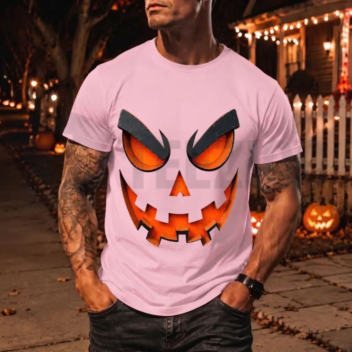 Spooky Halloween Top – Men's Scary Evil Jack O' Lantern Graphic Apparel