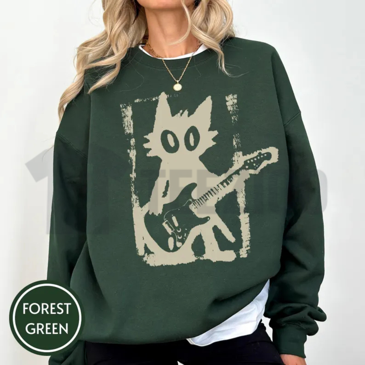 Rock Star Cat Sweatshirt - Vintage Y2K Kitten Electric Guitar Graphic Crewneck