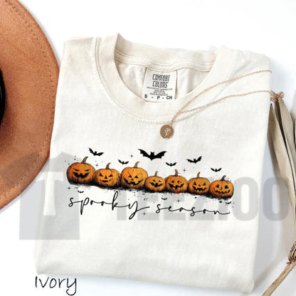 Comfort Colors Spooky Season Pumpkins Shirt – Halloween Ghost & Bat Tee