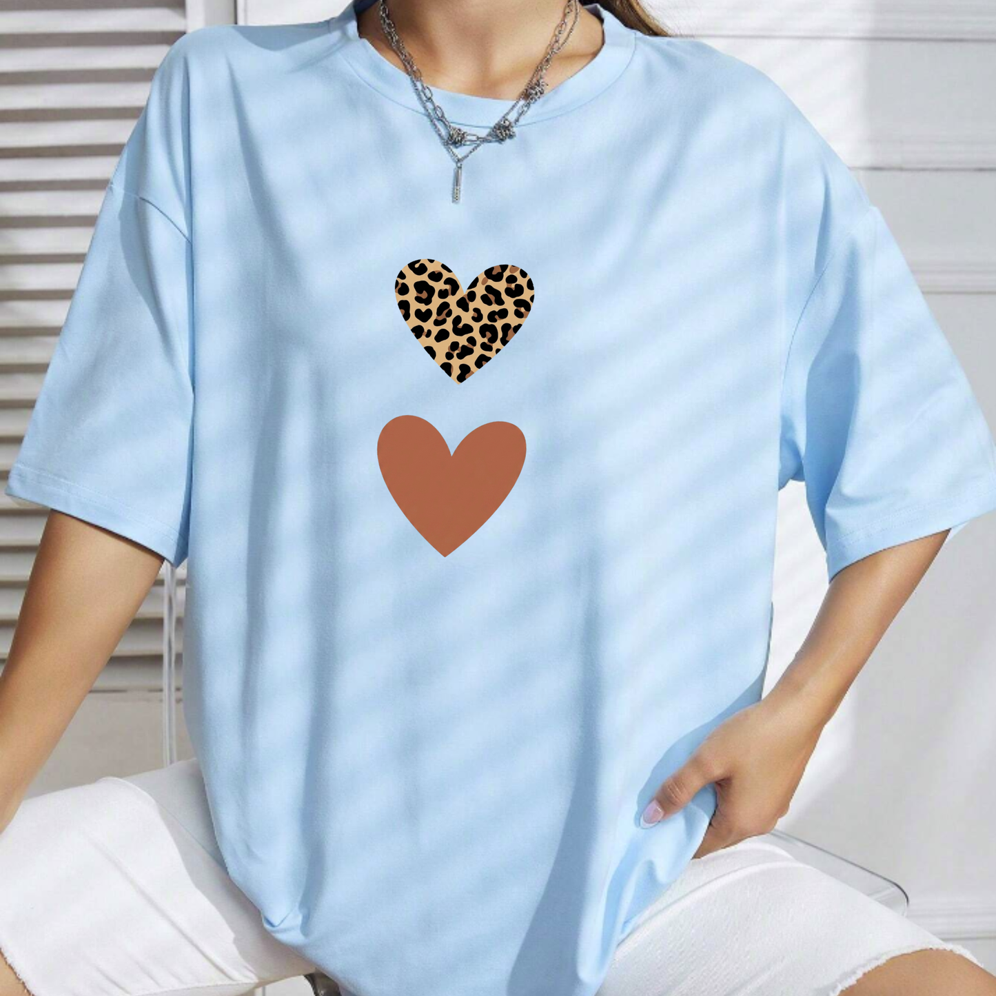 Wild Heart Women’s Leopard & Heart Print Set – Casual Summer Outfit, Lightweight Matching Set