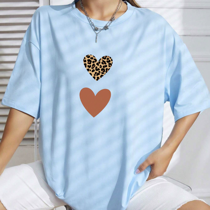 Wild Heart Women’s Leopard & Heart Print Set – Casual Summer Outfit, Lightweight Matching Set