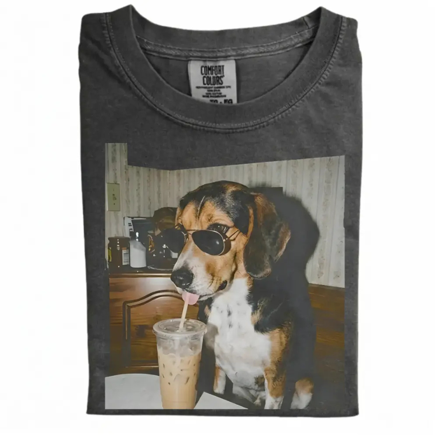 Dog Iced Coffee Tee – Vintage 90s Funny Edgy Dog Meme Shirt