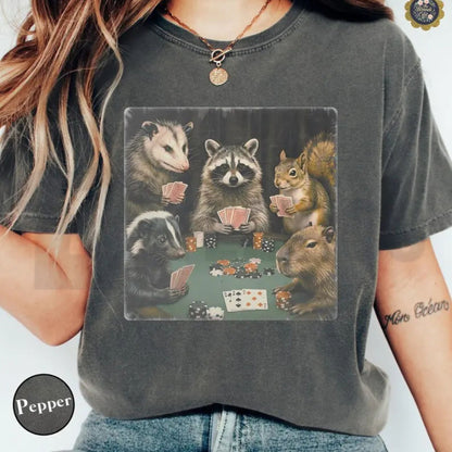 Comfort Colors Animals Playing Poker Premium Vintage Graphic T-Shirt