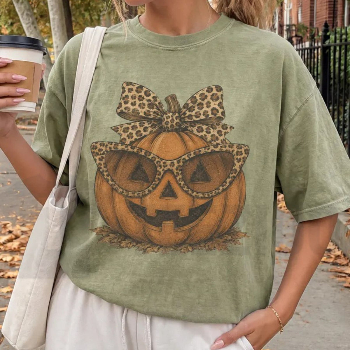 Leopard Pumpkin Halloween Shirt – Fall Jack O Lantern Crewneck Tee