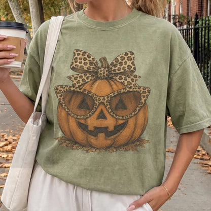 Leopard Pumpkin Halloween Shirt – Fall Jack O Lantern Crewneck Tee