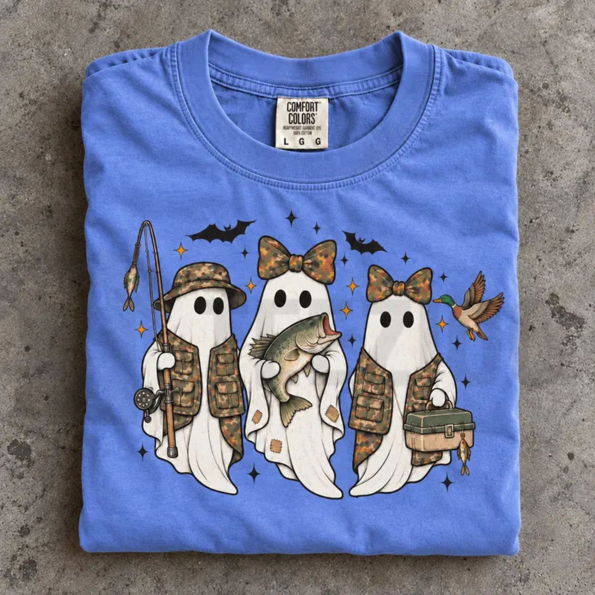Camo Ghost Fishing Season Retro Halloween Comfort Colors Shirt