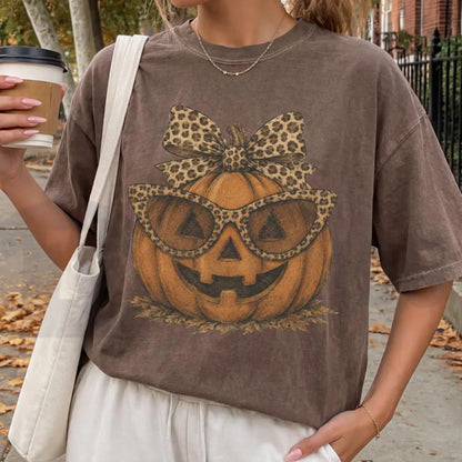 Leopard Pumpkin Halloween Shirt – Fall Jack O Lantern Crewneck Tee