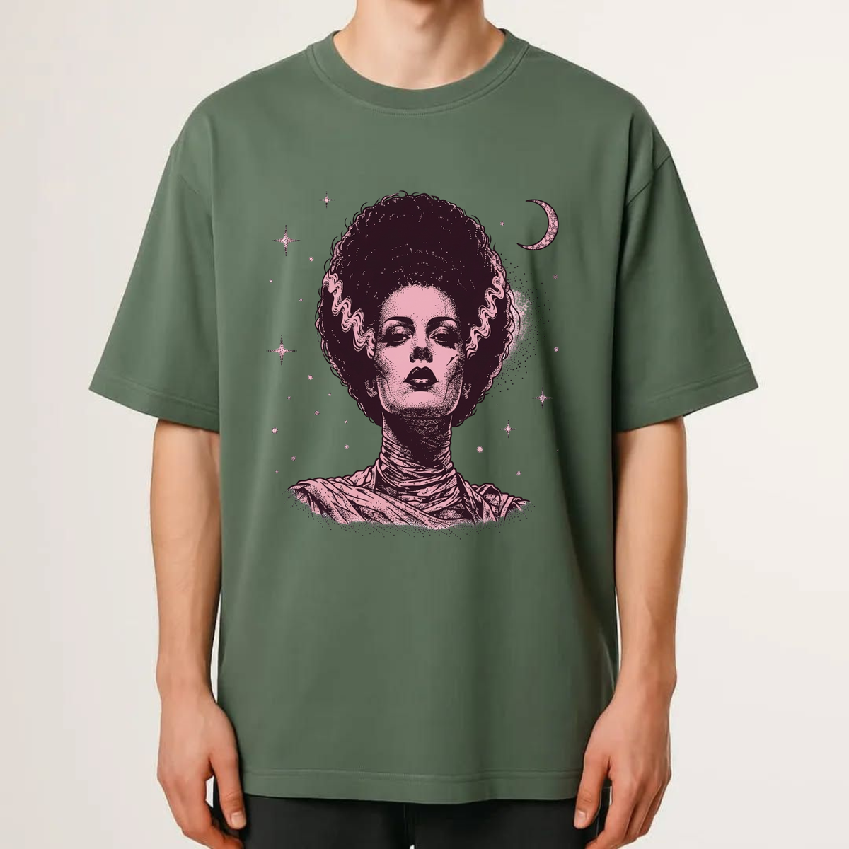 Retro Spooky Celestial Frankenstein Bride Couple Shirt - Halloween Gothic Tee
