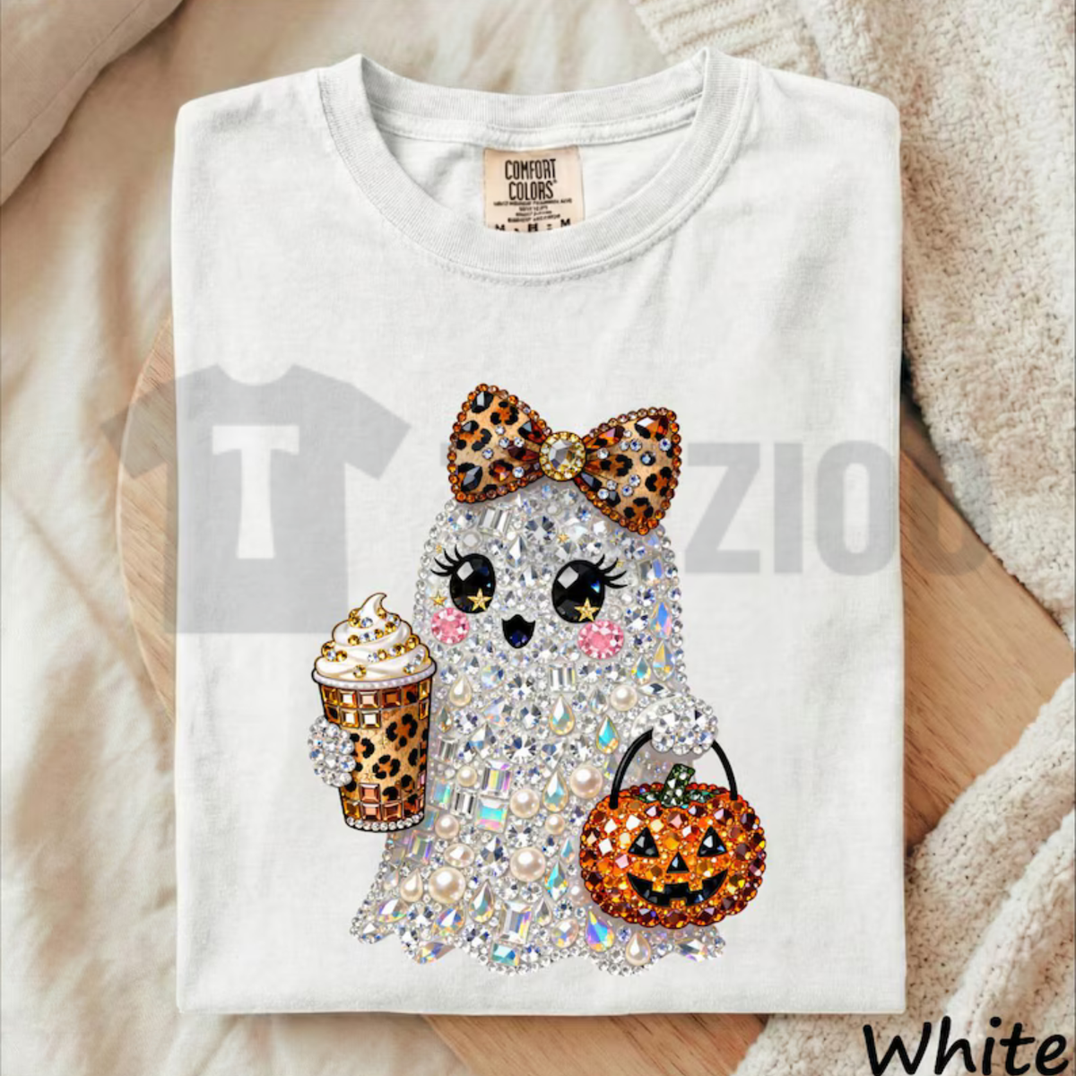 Rhinestone Glam Ghost Shirt - Sparkly Girly Halloween Graphic Tee