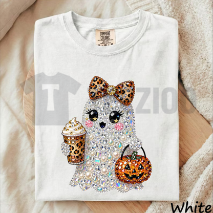 Rhinestone Glam Ghost Shirt - Sparkly Girly Halloween Graphic Tee