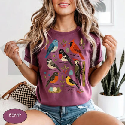 Retro Backyard Birds Cardinal Bluebird Comfort Colors T-Shirt