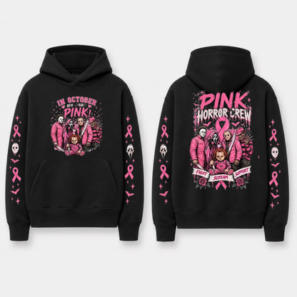 In October We Wear Pink Spooky Ribbon Hoodie - Breast Cancer Support Pullover