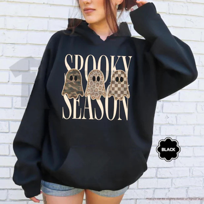 Spooky Season Hoodie - Leopard & Camo Ghost Autumn Graphic Pullover