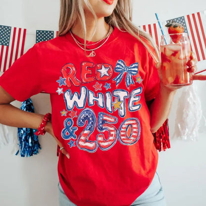 Red White & 250 Patriotic Shirt – Preppy USA Anniversary Graphic Tee, Comfort Colors Vintage Style