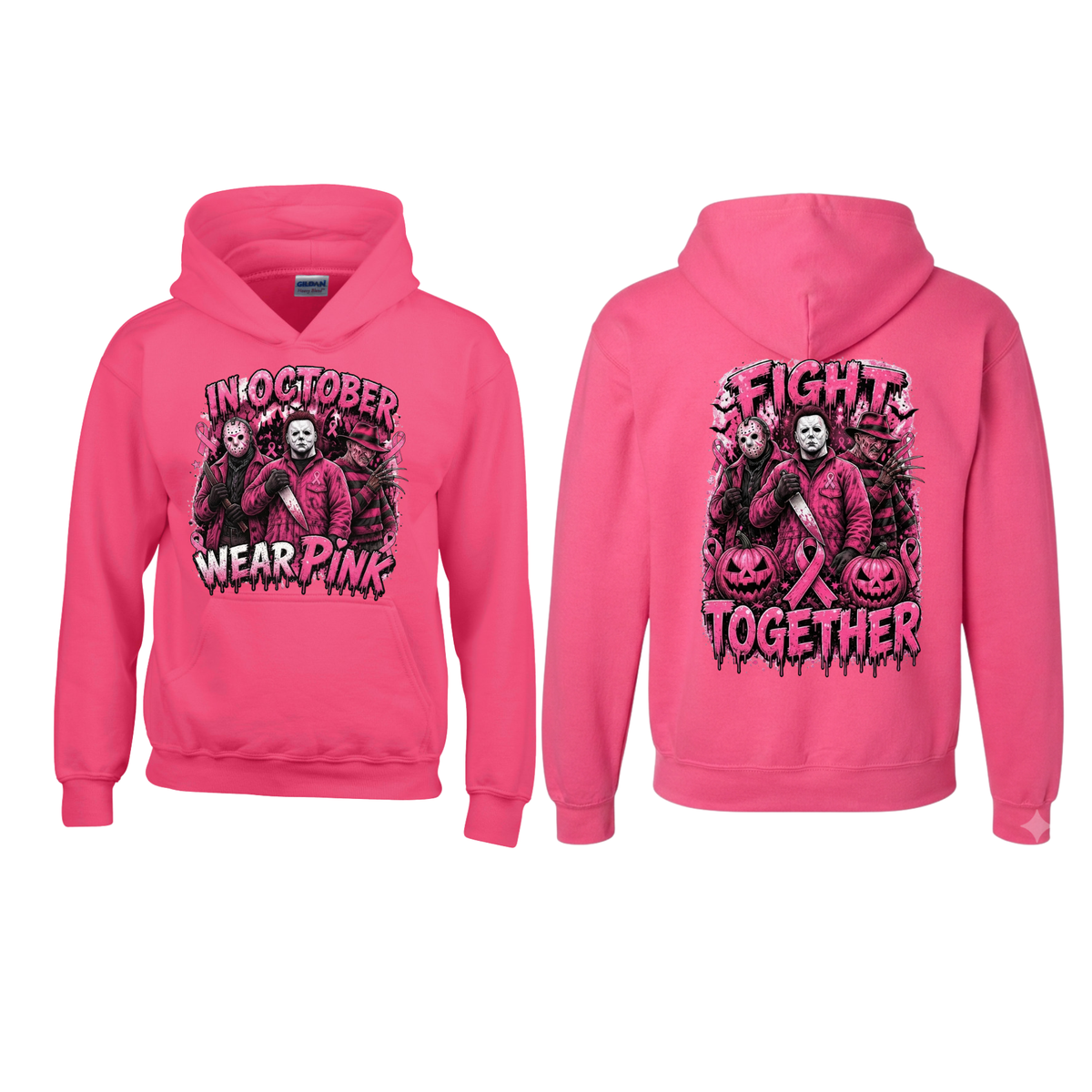 Heliconia Horror October Hoodie - In October We Wear Pink Halloween Pullover Hoodie