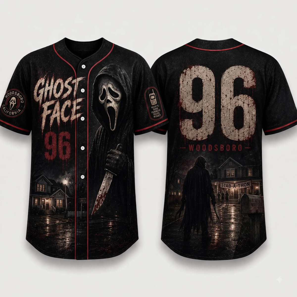 Horror Slasher Baseball Jersey - Gothic Halloween Button Front Shirt & Dark Graphic Top