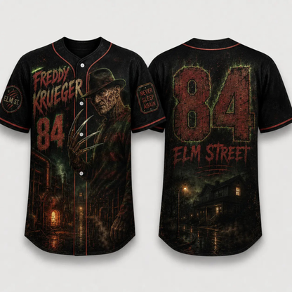 Horror Slasher Baseball Jersey - Gothic Halloween Button Front Shirt & Dark Graphic Top