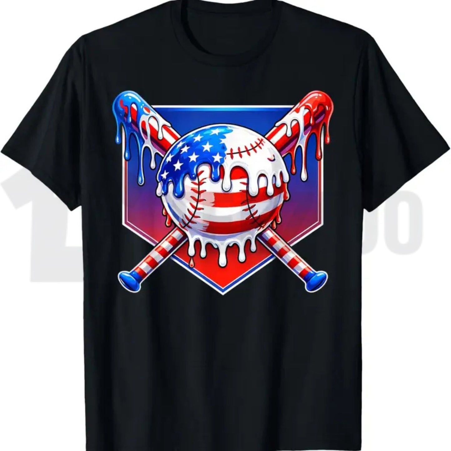 Baseball Drip Patriotic Ice Cream US Flag Youth Boys Summer Graphic T-Shirt