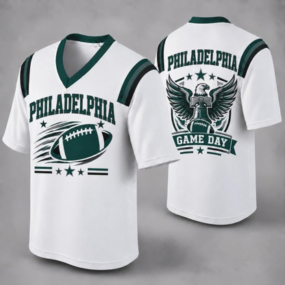 Unisex Football Fan Jersey - White V-Neck Mesh Game Day Shirt (32 Teams)